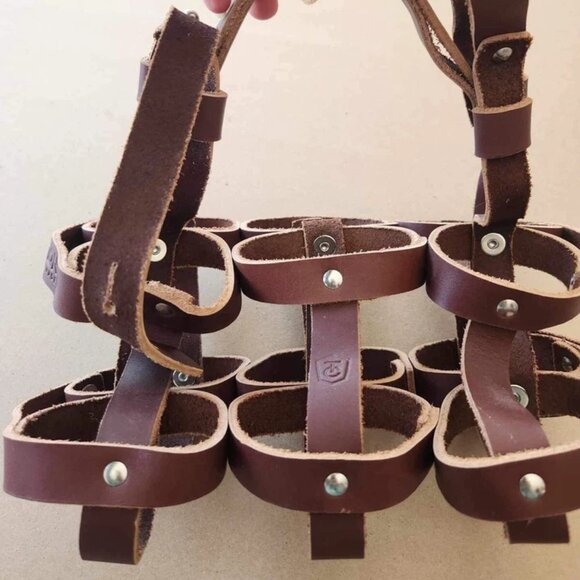 Leather Six Pack Beer Bottle Carrier for Bike - Brown - Picture 2 of 4